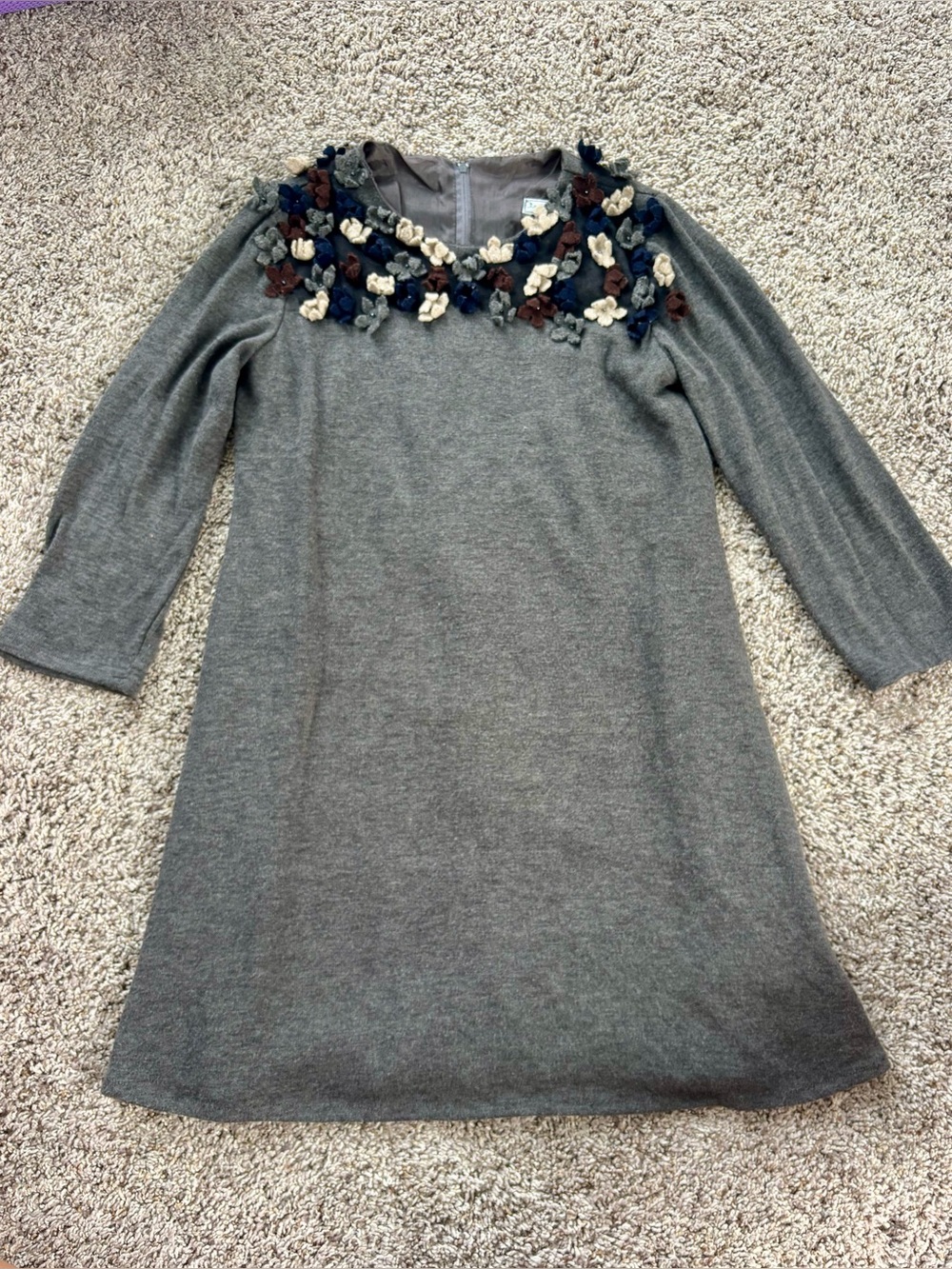 Girls' Isabel Garetton Gray Floral-Appliqué Knit Dress